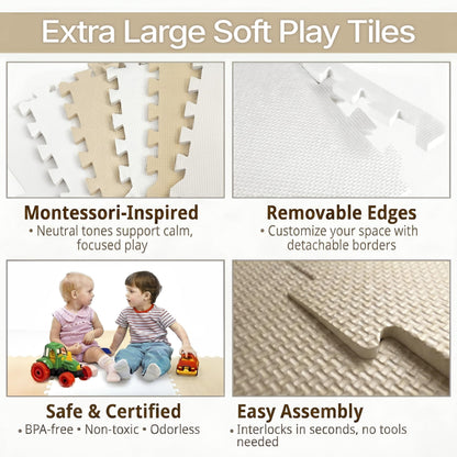 FlooringInc Baby Play Mat for Floor, Extra Large 2'x2' Foam Floor Tiles for Kids, Soft Interlocking Puzzle Mat, 1/2 Inch Thick, Non-Toxic EVA (Moonbeam, 24 Tile Pack, 96 Sq Ft)