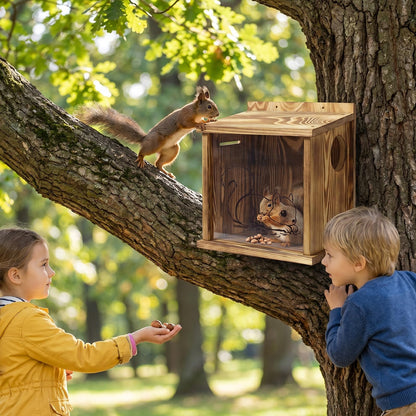 Wooden Squirrel House for Outside, Squirrel Nesting Box, Easy Assembly Squirrel Houses for Outside Nesting, Outside Nesting, Chipmunk Houses, Outdoor Squirrel Box for Backyard Wildlife