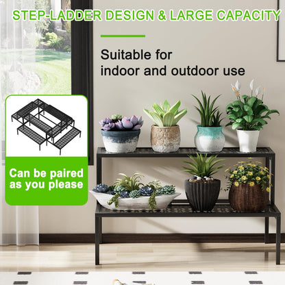 aboxoo Metal Plant Stand 2 Tier Potted Multiple Flower Pot Holder Plant Shelf Indoor Plants Multiple,Outdoor Heavy Duty Planter Display Shelving Unit for Patio Garden Corner Balcony(Black)