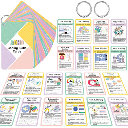 25 Pcs ADHD Coping Skills Cards Emotional Regulation Tool Time Management Therapy Stress Relief Calm Down Corner Supplies Focus Training ADHD Tools for Adults Teens