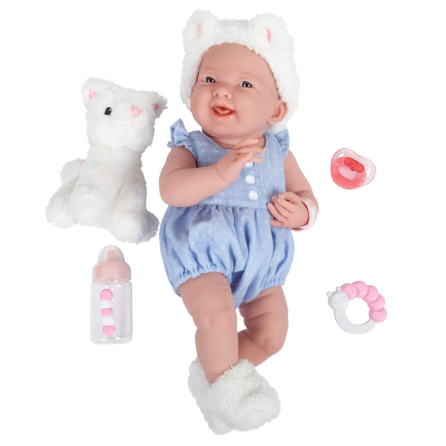 JC Toys La Newborn All-Vinyl-Anatomically Correct Real Girl 15" Baby Doll in Blue and Deluxe Accessories, Designed by Berenguer., Blue/White