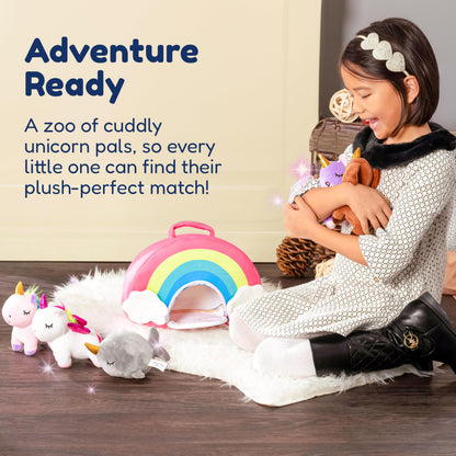PixieCrush Unicorn Stuffed Animal Set - 5 Plush Toys for Girls with Narwhal, Puppycorn, Kittycorn and Rainbow Unicorn - Soft Plushies with Carry Case - Gift for Kids Ages 3 and Up