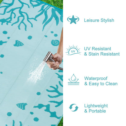 Uphome Coastal Outdoor Rug Waterproof 8x10, Reversible Ocean Beach Theme Patio Plastic Straw Rugs, RV Camping Outside Carpet Mat for Pool Back Yard Deck Picnic, 8 x 10 ft