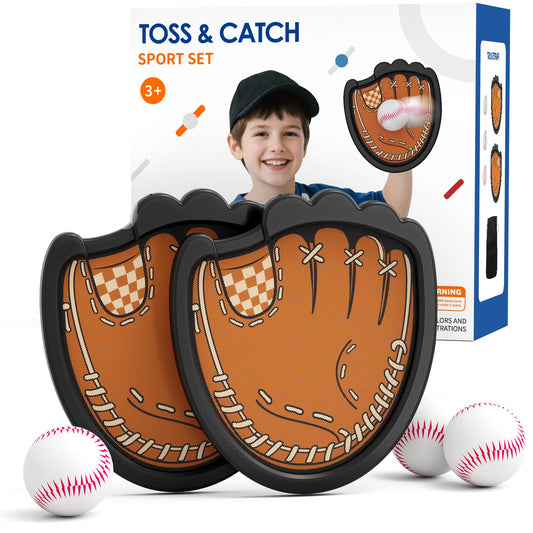HYES Toss and Catch Ball Set, Outdoor Games for Kids, Beach Yard Camping Toys for Adult & Family, Kids Baseball Glove for 3 4 5 6 7 8+ Year Old Boys & Girls (2 Paddles & 3 Balls)