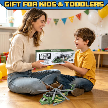 Hymaz Helicopter Toy for Kids 3-5 4-7, Army Military Plane Toy with Lights and Music, 360° Rotating, Bump and Go Airplane Toys for Boys Girls Toddlers Indoor Play Birthday Easter Gifts