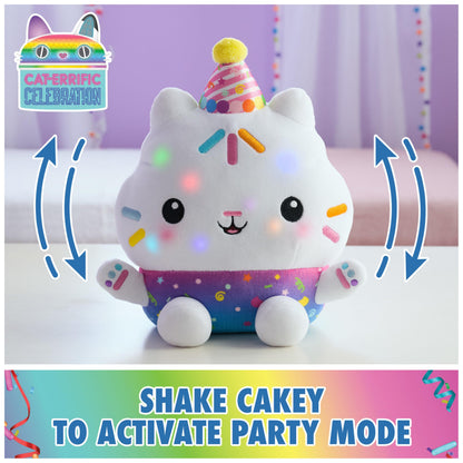Gabby's Dollhouse Celebrations, Sprinkle Party Cakey Cat Plush, 10-Inch Interactive Stuffed Animal with Sounds, Kids Toys for Girls & Boys Ages 3+