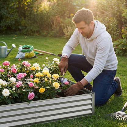 SUPERLELE 8x4x1ft Galvanized Raised Garden Bed, Thickened Metal Planter Box for Outdoor Vegetables & Flowers, Silver Large Garden Bed Kit, 96" L x 48" W x 12" H