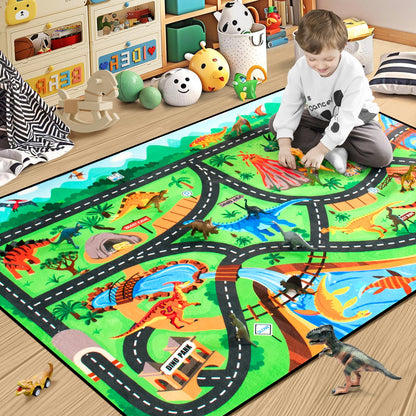 Diysani Kids Rug, Car Carpet for Kids' Toy Cars, 6x9 Ft Dinosaur Rug, Dino Safari Road Mat for Playroom, Educational Learning & Game Area Baby Play Mat Carpet for Children