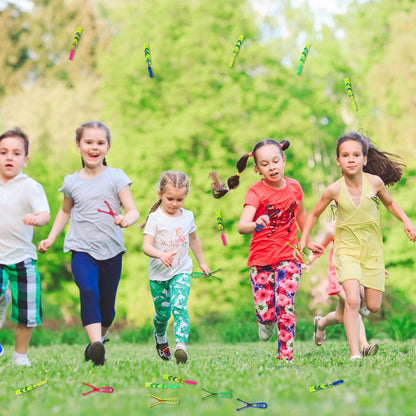 Cagemoga 72 Pcs Rocket Slingshot Flying Toys with LED Lights and Whistle Includes 36 Pcs Arrow Helicopter and 36 Pcs Launchers for Kids Outdoor Game Glow in The Dark Party Supplies