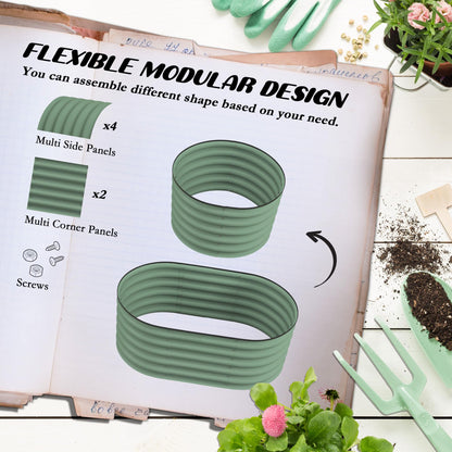3.5' x 2' x 1.4' Galvanized Raised Garden Bed Kit, Outdoor Metal Elevated Planter Box with Safety Edging, Easy DIY Stock Tank for Growing Flowers, Herbs Vegetables, Green