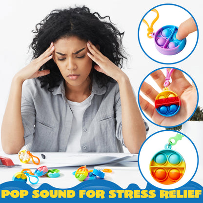 JOYIN Round Pop Fidget Keychain 30 Pack Pop Fidget Toys Bulk Party Favors for Kids 4-8,8-12 Years, Birthday Goodie Bags Stuffers Back to School Gifts for Students Classroom Prizes Sensory Toys