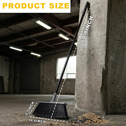 BSMstone Large Angle Brooms Indoor Outdoor Broom with Long Handle Stiff Bristle Sweeper for Kitchen Garage Deck Courtyard Lobby Patio Lawn Leaves (Gray)