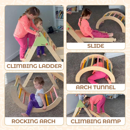aiwo 7-in-1 Pikler Triangle Set Toddler Climbing Toys Indoor, Montessori Baby Climbing Gym, Climbing Set for Toddlers 1-3 Jungle Gym-Extra Thick