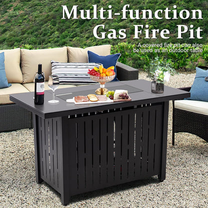 Greesum 44" Propane Gas Fire Pit Table 50,000 BTU Outdoor Rectangular FirePit with Lid, Rain Cover for Outside Garden Backyard Deck Patio, Black