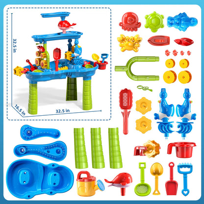 Sand Water Table for Toddlers Kids 2 3 4 5 6 Years Old, 3-Tier Sand and Water Table for Boys Girls, Splash and Play Activity Set with Rich Accessories for Outdoor Indoor Fun, Summer Beach Toy for Kids