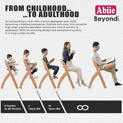 Abiie Beyond Junior Wooden High Chair for Babies and Toddlers - Convertible 3-in-1 Baby Highchair with Removable Tray - 6 Months to 250 Lb - Water Resistant - Natural Wood/Blueberry Cushion