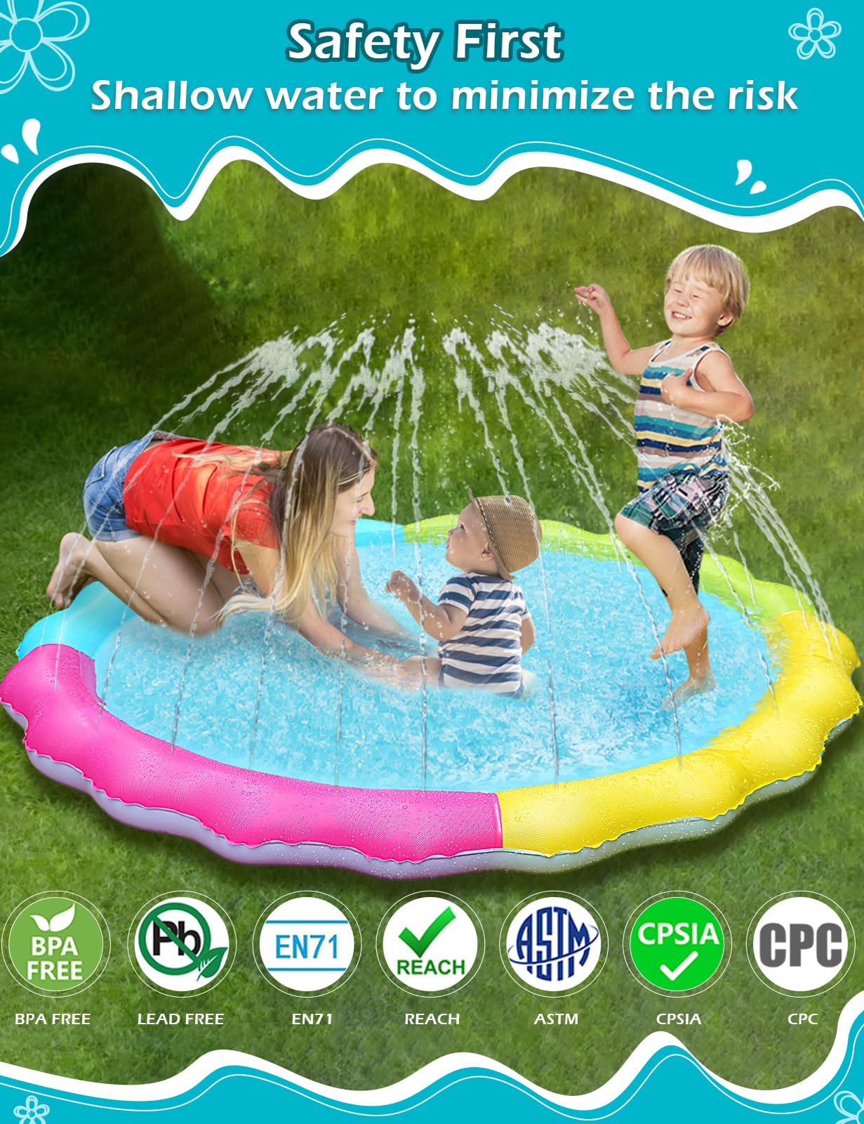Jasonwell Splash Pad Sprinkler for Kids Splash Play Mat Outdoor Water Toys Inflatable Splash Pad Baby Toddler Pool Boys Girls Children Outside Backyard Dog Sprinkler Pool Age 1 2 3 4 5 6 7 8 9 M