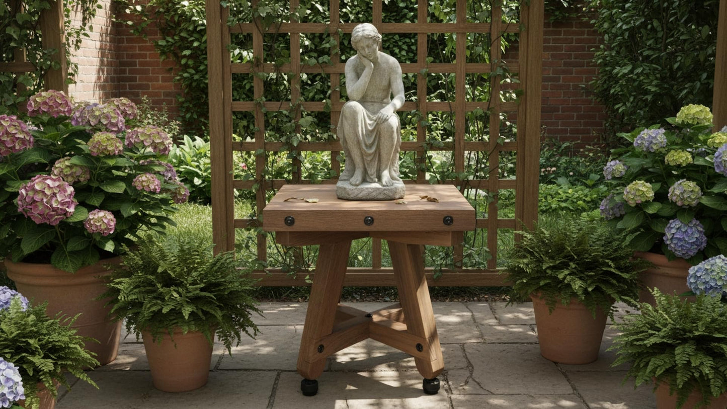 Handcrafted Outdoor-Indoor Table, Unfinished Hardwood, Side Table, 15" X14.5" Tabletop [Width] 16.125" [Height]