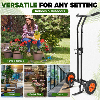 AUROPEAK Rolling Plant Caddy with Wheels Heavy Duty, Plant Dolly with Adjustable Forks and Grips,Suction Cups,Potted Plant Mover,Indoor & Outdoor Plant Trolley Cart with Strap for Planter Flower Pots