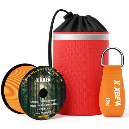 XBEN Arborist Throw Line Kit with 15oz Throw Weight, 150ft 3/19" Slick Rope & Reflective Storage Bag, Polyester Coated for Tree Trimming, Camping, Forestry Gear (4"x6" Orange Bag)