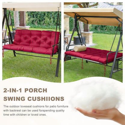 NANGELRN Porch Swing Cushion with Backrest,Waterproof Bench Cushion for Outdoor Furniture,2-3 Seater Replacement Thickened Swing Cushion with Ties,Patio,Outdoor,Backyard and Garden (Wine Red,60x40)
