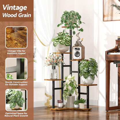 NQW 5 Tier Corner Plant Stand Indoor Wood, Metal Plant Shelf Outdoor, Tall Plant Stands Plant Tables Indoor Plant Rack Tiered Plant Stand Garden Accessories for Balcony Patio -BlackSquare