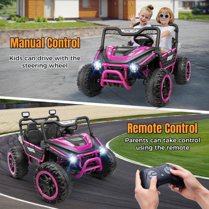 Hikole 24V Ride on Toys for Boys&Girl, 2 Seater Kids UTV with Parent Remote, 400W Battery Motors Operated, XXL Design, Steering Wheels, Easy to Assemble, Dashboard/LED/Horn/Bluetooth, Hot Pink