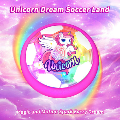 Tqeieu Unicorn Hover Soccer Ball for Girls, Light Up Air Floating Toys for Girls Age 3 4 5 6 7 8 9 10 11 12, Indoor Toy Birthday Gifts, Kids Games with LED Lights Foam Bumper, Kids Stocking Stuffers