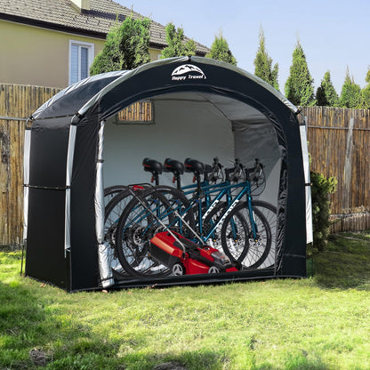 Happy Travel Bike Storage Tent Shed, Outdoor Waterproof Bicycle Covers Shelter with Window for 2/3/4/6/8 Bikes,Oversized Outside Portable Sheds for Lawn Mower,Garden Tools