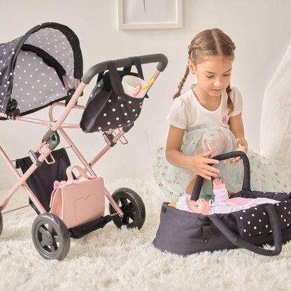 Olivia's Little World Pin Up Foldable Baby Doll Stroller- Classic Style Doll Pram with Retractable Canopy and Storage Basket, Fits 15''-18'' Dolls, Pretend Play Toy for Girls Ages 3-6