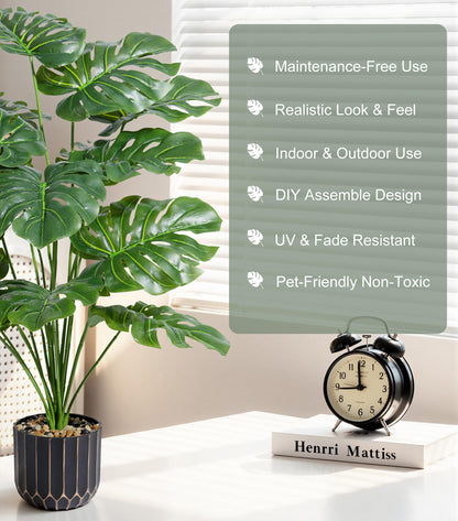florisso 28" Artificial Monstera Plant Tall Fake Faux Plants Indoor Outdoor Tree for Living Room Home House Decoration