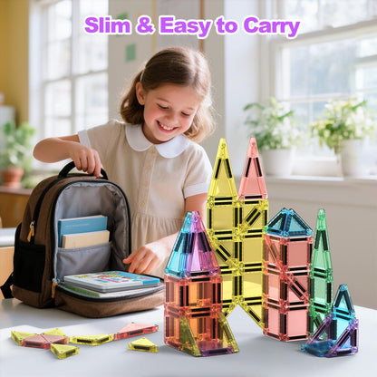 BAIJLE 46PCS Mini Magnetic Tiles, for Kids, Portable Magnetic Toys Travel Set with Iron Case for Kids Ages 4-8,Creativity Boosting Building Toys Set,Toddler Puzzle for Boys and Girls Ages 3+