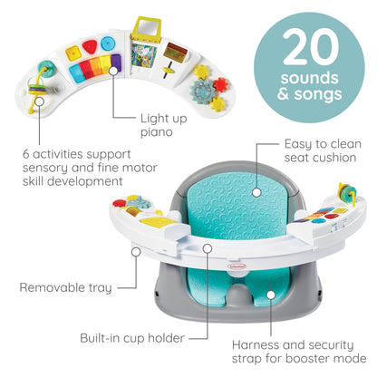 Infantino Music & Lights 3-in-1 Discovery Seat & Booster, Interactive Toddler Seat for Dining Table or Kitchen Chair, Baby Activity Center & Snack Tray, 20 Sounds & Songs, Lightweight Baby Essentials