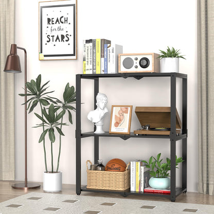 Hastatii 3-Shelf Storage Shelving Unit Metal Rack Heavy-Duty 28"x13.5"x33.5" for Garage, Kitchen and Bedroom Layers Increased Black