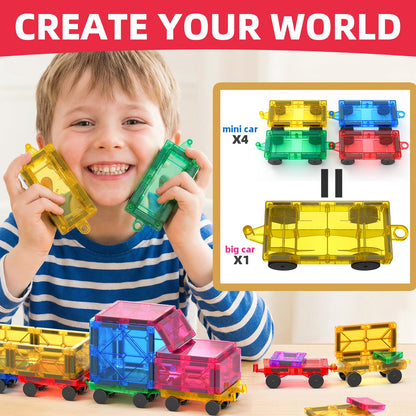 8PCS Magnetic Tiles Mini Cars Construction Set Compatible with Mini & Major Tiles, Magnet Car Easter Toys for 3+ Year Old Boys Girls Kids,STEM Educational Portable Travel Toys for Airplane,Car Play