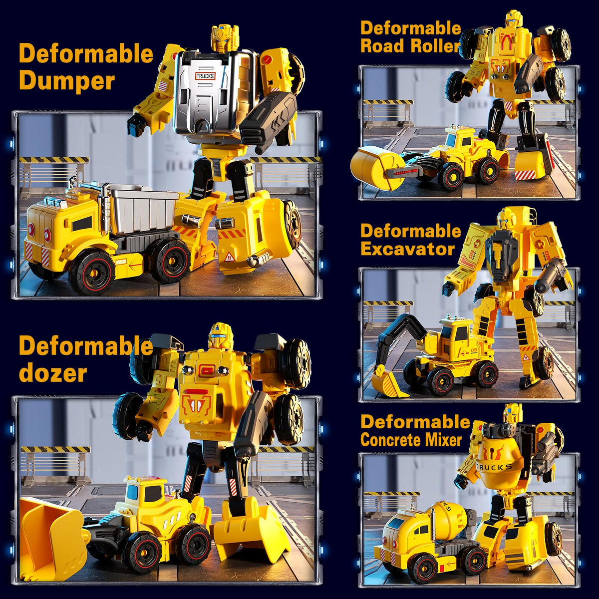 Bloomsmary 5-in-1 Transforming Construction Trucks Toys for Boys 3-6, STEM Building Vehicles Action Figures with Weapons for Child Age 4-7 – Toddler Robot Car Playset for Kids Birthday Gift