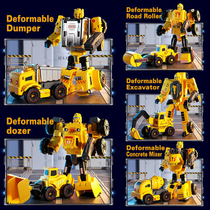 Bloomsmary 5-in-1 Transforming Construction Trucks Toys for Boys 3-6, STEM Building Vehicles Action Figures with Weapons for Child Age 4-7 – Toddler Robot Car Playset for Kids Birthday Gift