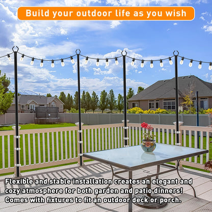TQQVXX 7 Pack 10 FT String Light Poles,Metal with Fork Lights Poles for Outdoor String Light, Rustproof Heavy Duty for Outside Garden,Patio,Wedding,Backyard,Deck,Party