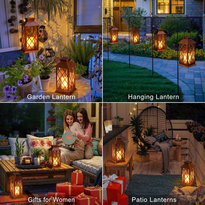 2Pack 10" Solar Outdoor Lanterns Waterproof Garden Gifts Women, Halloween Flickering Flameless Candle Mission Lights for Patio, Outdoor, Party, Yard, Lawn, Mothers' Day Gifts for Mom (Antique Copper)