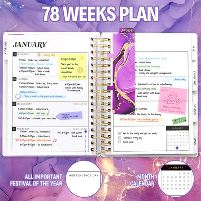 Planner 2026-2027, Large 18 Months Academic Daily Weekly Monthly Planner Yearly Agenda Jan. 2026–June. 2027, 7.9" x 9.8", Page Tabs, Separator Page, Pocket Folder, Bookmark, Stickers, Sticky Note Set
