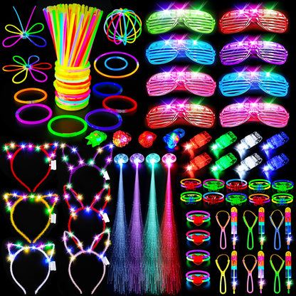 SHQDD 154PCS Glow in the Dark Party Supplies, Neon Party Accessories for Kids & Adults with Connectors and Glow Sticks to DIY, Light up Party Favors for Birthday, Concert, July 4th, Halloween