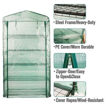 Worth Garden 50% Extra Wide Mini Greenhouse 5 Tier Portable Plant Green House 40in Wide -Sturdy Gardening Shelves with PE Cover & Roll-Up Zipper Door - Indoor & Outdoor Use - 19″W. x 40″L. x75″H.