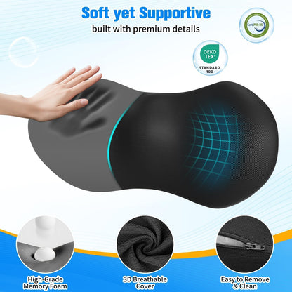SweetSlubr Lumbar Support Pillow for Office Chair - Memory Foam Lumbar Pillow with Detachable Strap & Breathable Cover, Ergonomic Back Support for Office Chair, Car Seat Cushion, Bed Rest (Black)