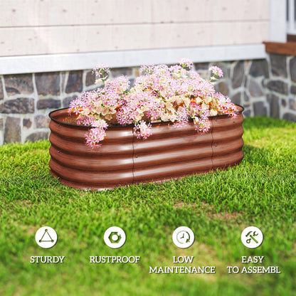 Outsunny 3.5' x 2' x 1' Galvanized Raised Garden Bed Kit, Outdoor Metal Elevated Planter Box with Safety Edging, Easy DIY Stock Tank for Growing Flowers, Herbs & Vegetables, Brown