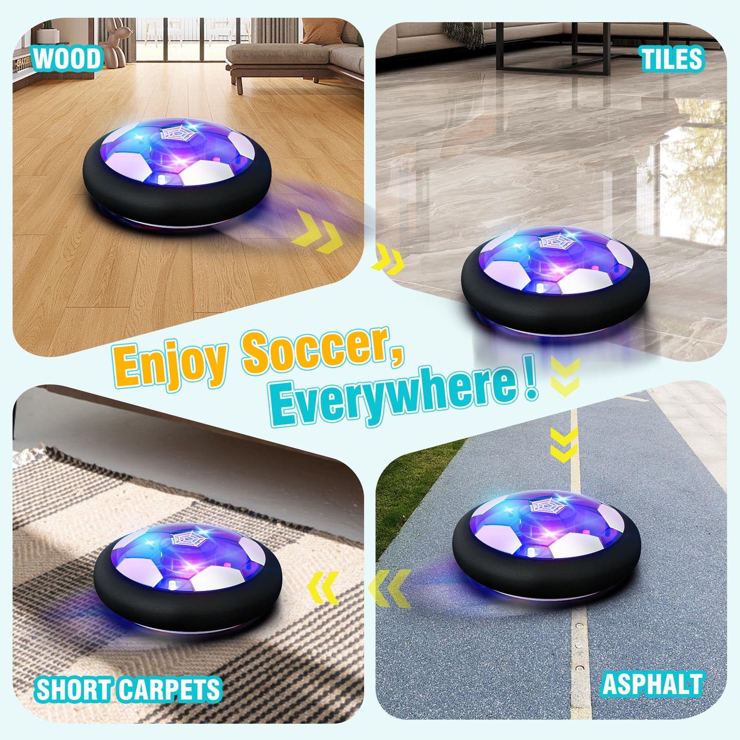 Freecat Rechargeable Hover Soccer Ball for Kids Indoor Games, Light-Up Soccer Toy with Soft Foam Bumper, Air-Powered Floating Ball Game, Birthday Gift for Boys and Girls Ages 4-12