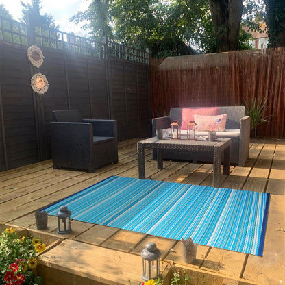 Wefavor Outdoor/Indoor Rug Plastic Straw Rug Waterproof Portable Outdoor Mat, Easy to Clean and Fold, Perfect for Garden, Patio, Picnic, Decking-（Blue，6x9Ft）