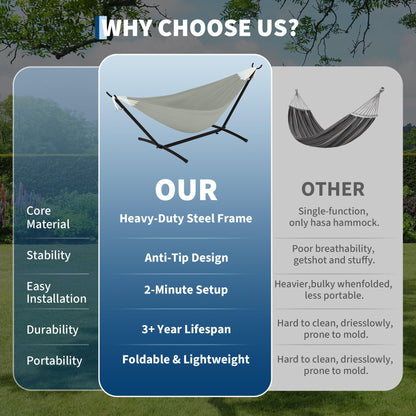 Garvee 2 Person Hammocks with Stand for Outside, Double Hammocks Portable Space Saving Heavy-Duty Steel Stand for Indoor Outdoor Patio with Carrying Bag, 450 lbs Capacity