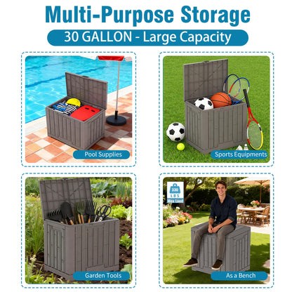 Outdoor Storage Box, 30 Gallon Resin Waterproof Deck Box, Lockable, Built-in Handle, Outside Storage Container for Patio, Garden and Garage