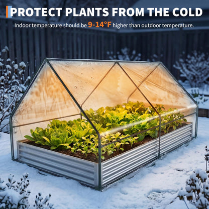 IDEALHOUSE Raised Garden Bed with Greenhouse Cover, 6x3x1 ft Outdoor Galvanized Metal Planter Box with Dual Zippered Screen Windows, Mini Clear Top Greenhouse for Vegetables, Flowers & Herbs