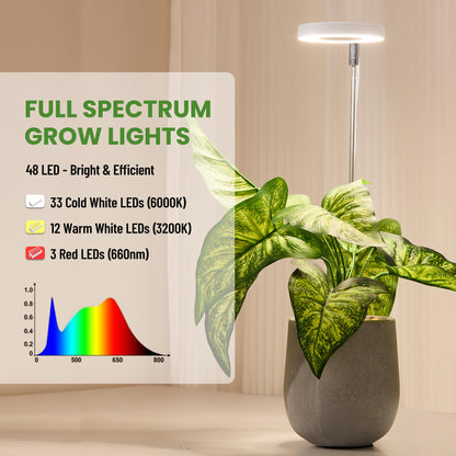 LBW Grow Light for Indoor Plants, Full Spectrum Plant Light with Base, Height Adjustable Plant Growing Lamp with Auto On/Off Timer 6/8/12/16H, 3 Colors,5 Dimmable Brightness, for Small Plants, White